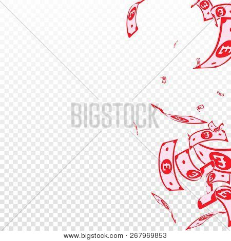 British Pound Notes Falling. Random Gbp Bills On Transparent Background. United Kingdom Money. Authe