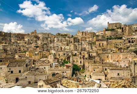 Sassi Di Matera Panoramic View Of Historical Centre Sasso Caveoso Of Old Ancient Town With Rock Cave