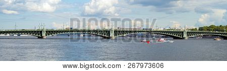Troitsky Drawbridge Bridge Across The Neva River In St. Petersburg.
