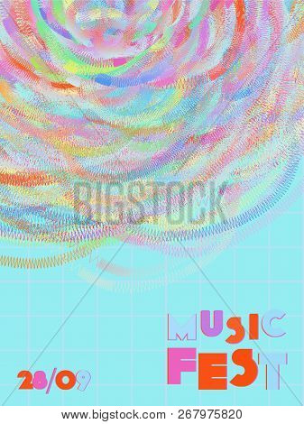 Music Cover In Blue, Violet, Pink, Green Colors. Rock Concert Flyer. Minimal Tech Brochure. Gradient