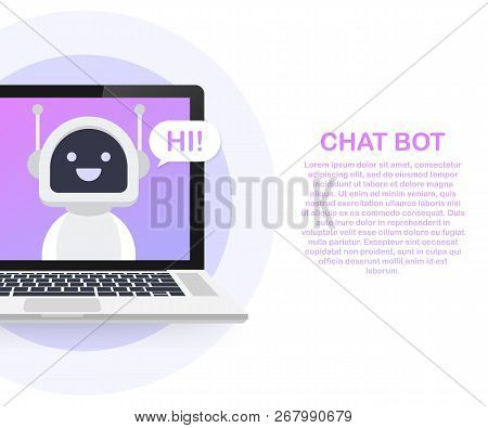 Chat Bot Using Laptop Computer, Robot Virtual Assistance Of Website Or Mobile Applications. Voice Su