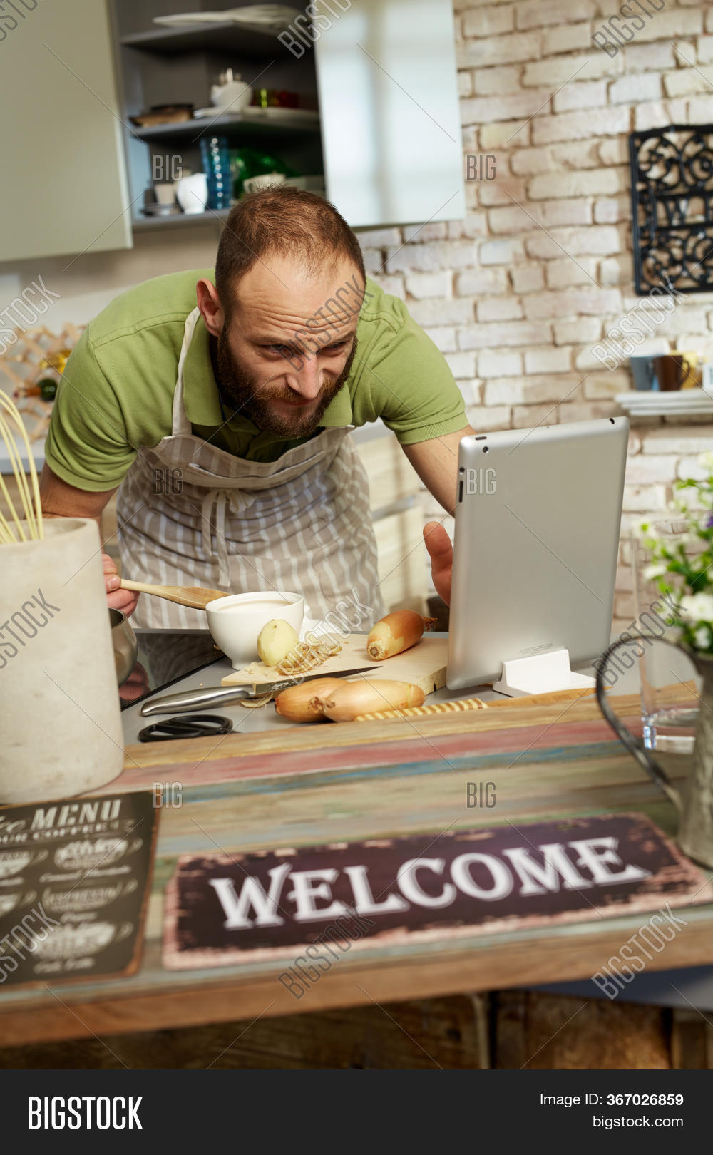 Man Using Kitchen Machine Man Cooking Home, Image & Photo (Free Trial) | Bigstock