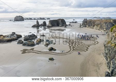 Labyrinth By Circles In The Sand, Bandon Oregon