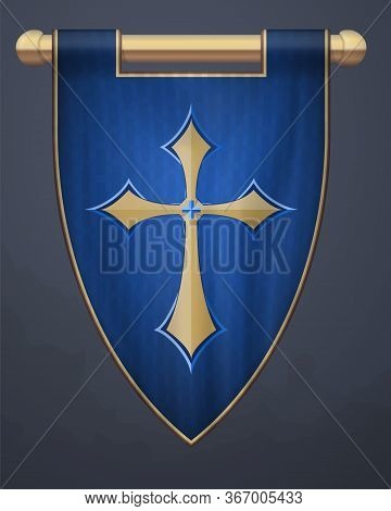 Medieval Vertical Banner With Crucifix. Wall Hangings Flag. Pennant  For Game With Easy Replaceable 