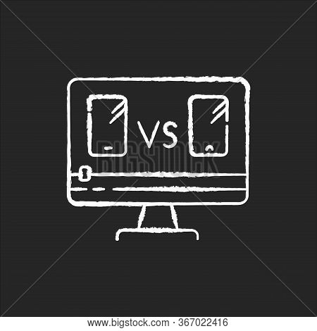Smartphone Comparison Video Chalk White Icon On Black Background. Product Review Blog. Mobile Phone 
