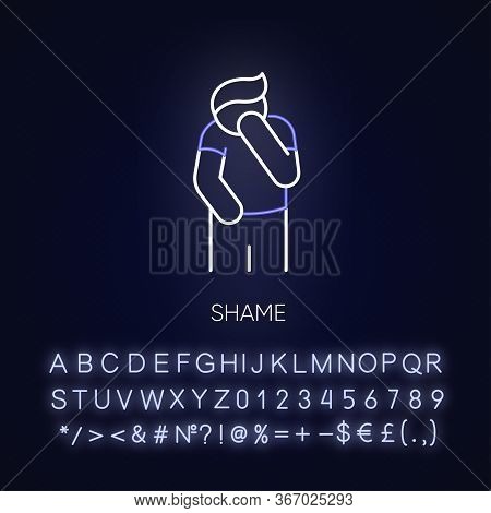 Shame Neon Light Icon. Human Feeling Embarrassed. Social Emotion Of Guilt. Moral Toxic Feeling. Oute