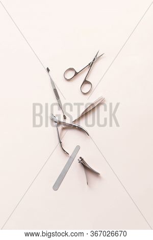 Manicure Set On The Pink Background No Body Verticl Picture