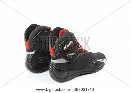Boots Of The Brand Tcx And Model Rush Wp Red, Black, And White Isolated On White. Photograph Taken O