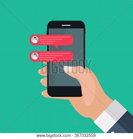 Chat Message Bubbles On Smartphone Screen, Social Networ Concept. Vector Illustration