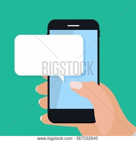 Chat Message Bubbles On Smartphone Screen, Social Networ Concept. Vector Illustration