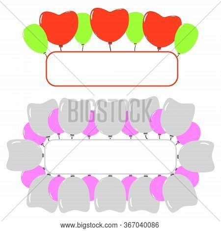 Colourful Vector Frames With Balloons. Invitation Border.