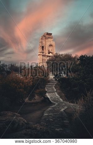 Philopappos Monument at sunrise with cloud, Athens, Greece