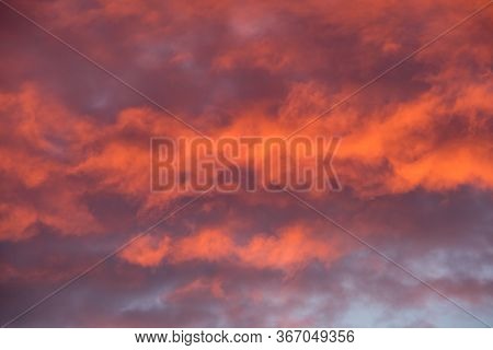 Sunset Red Sky With Clouds Horizontal Background