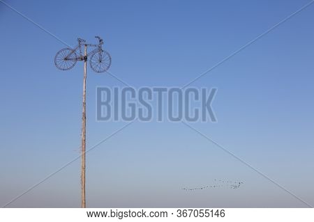 Old Fancy Bicycle In The Blue Sky, Camplife Near The Black Sea