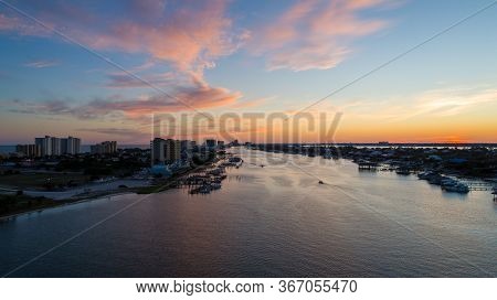 Aerial View Of Perdido Key Beach In Pensacola, Florida At Sunset