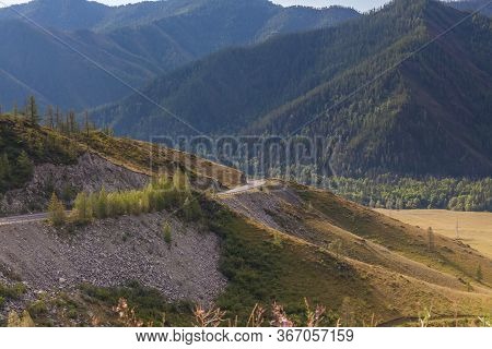 Summer In Altai Russia, Winding Road To Altai Mountains, Beautiful Summer Viewof Altai Mountains.