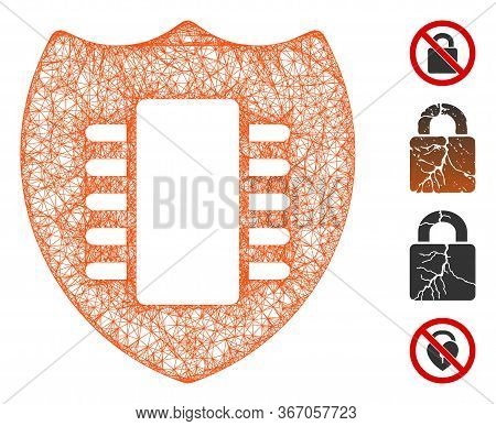 Mesh Digital Security Web 2d Vector Illustration. Carcass Model Is Based On Digital Security Flat Ic