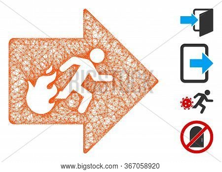 Mesh Fire Exit Web Symbol Vector Illustration. Carcass Model Is Based On Fire Exit Flat Icon. Networ