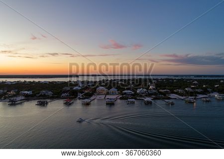 Aerial View Of Ono Island And Ole River In Orange Beach, Alabama At Sunset