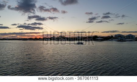Aerial View Of Ono Island And Ole River In Orange Beach, Alabama At Sunset