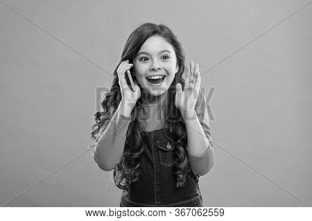 Amazing Story. Happy Little Girl Having Phone Talk. Modern Life Communication. Kid Shopping Online. 