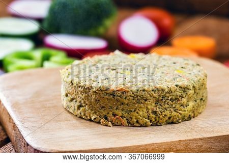 Closeup Of Roasted Vegetarian Hamburger, Dessert Or Meatless Snack. Home Made With Vegetables, Chick