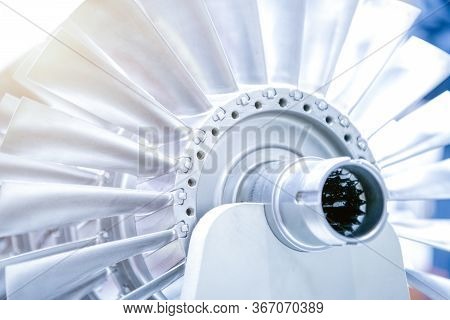 Wheel Of The Air Compressor Of An Aircraft Engine. Replacement Of The Jet Engine.turbine Blades Clos