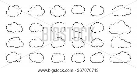 Cloud Black Thin Countour Set. Empty Frame Design Element Weather Climate Icon, Atmosphere. Bubble T