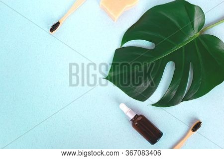 The Concept Of Zero Waste. Bamboo Toothbrush, Solid Shampoo
