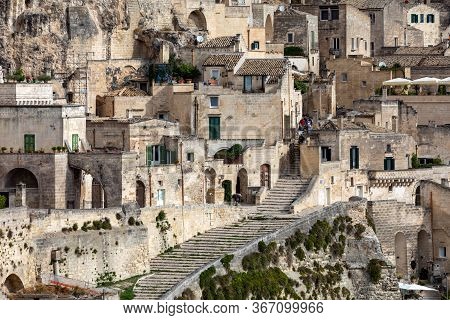 Matera, Italy - September 20, 2019: View Of The Sassi Di Matera A Historic District In The City Of M