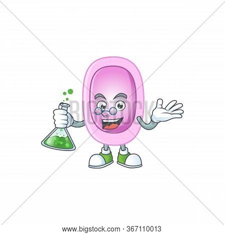 Pertussis Smart Professor Cartoon Character Holding Glass Tube On The Lab