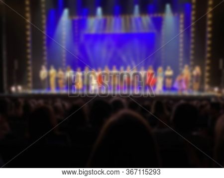 Plaudits. Spectators In The Auditorium Of One Of The Theater After The Performance. Blurred View,