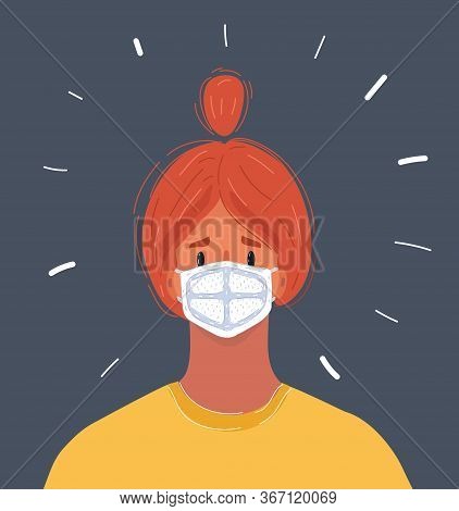 Illustration Of Woman Wearing Face Mask Because Of Air Pollution In The City