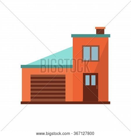 Orange Duplex With Blue Roof Illustration. Home, Design, Architecture. Building Concept. Illustratio
