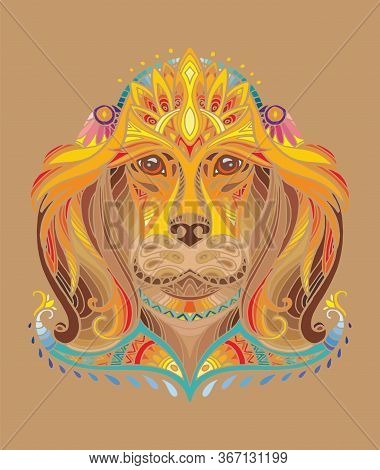Vector Decorative Doodle Ornamental Head Of Dog. Abstract Vector Colorful Illustration Of Dog Head I