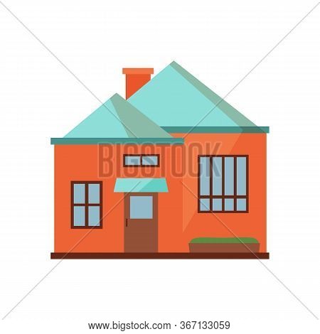 Red Townhouse With Blue Roof Illustration. Home, Design, Architecture. Building Concept. Illustratio