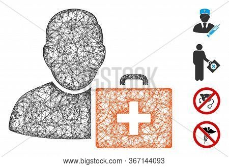 Mesh First Aid Man Web 2d Vector Illustration. Carcass Model Is Based On First Aid Man Flat Icon. Me