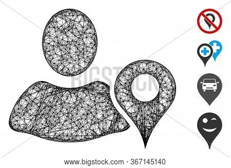 Mesh Geo Targeting Web 2d Vector Illustration. Carcass Model Is Based On Geo Targeting Flat Icon. Ne