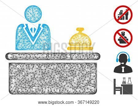 Mesh Lobby Desk Web Symbol Vector Illustration. Carcass Model Is Based On Lobby Desk Flat Icon. Netw