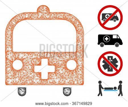 Mesh Medical Bus Web Symbol Vector Illustration. Carcass Model Is Based On Medical Bus Flat Icon. Me