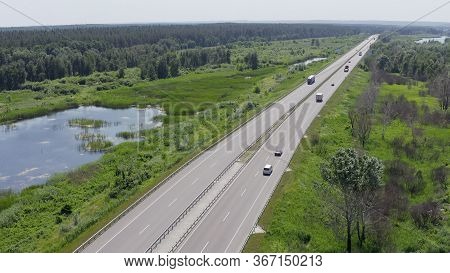 Retro Cars And Modern Minivans Travel In Summer