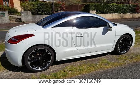 Bordeaux , Aquitaine / France - 05 05 2020 : Peugeot Rcz Coupe White Design Sport Car Parked In Stre