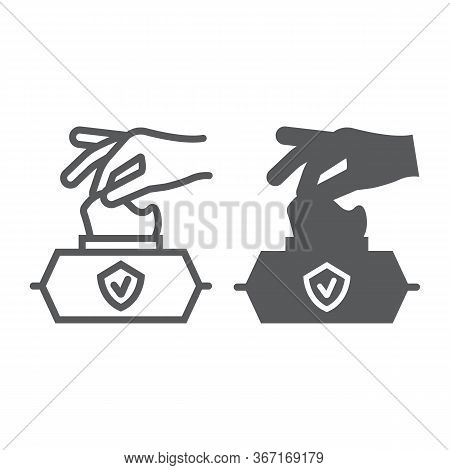 Hand Pulling Wet Tissue Line And Glyph Icon, Wash And Hygiene, Hand Tissues Sign, Vector Graphics, A