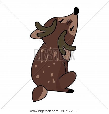 Kawaii Forest Deer Animal Vector Illustration. Buck Deer With Antlers. Childlish Hand Drawn Doodle S