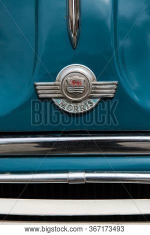 Castle Howard, Yorkshire, Uk - May 19, 2020.  A Blue, Vintage Morris Minor Panel Van In Old Fashione