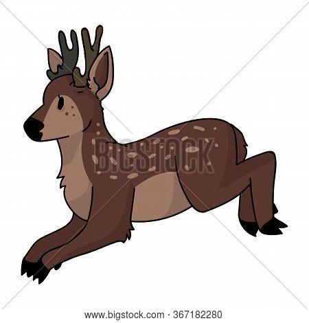 Cute Jumping Deer Animal Vector Illustration. Buck Deer With Antlers. Childlish Hand Drawn Doodle St