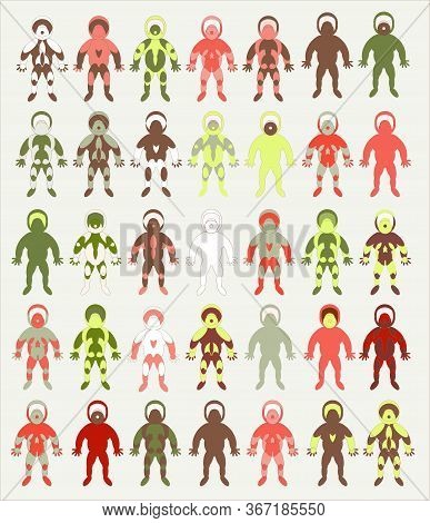 Set Different Character Stands Presentation, Human Design Style, Superhero Team Collection, Vector