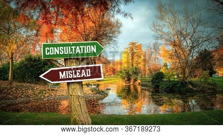 Street Sign The Direction Way To Consultation Versus Mislead