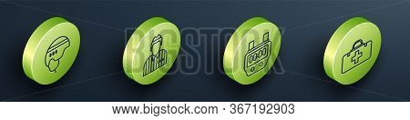 Set Isometric Hockey Helmet, Hockey Judge, Referee, Arbiter, Stopwatch And First Aid Kit Icon