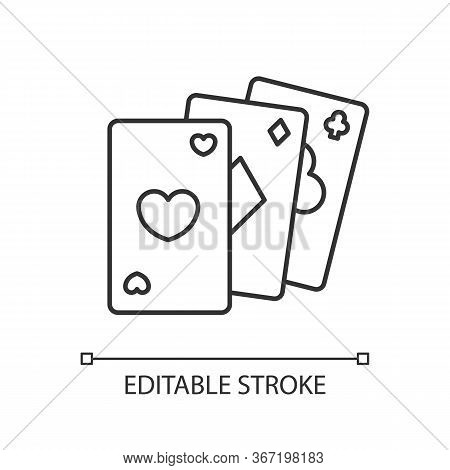 Card Game Pixel Perfect Linear Icon. Traditional Casino Pastime, Poker Thin Line Customizable Illust